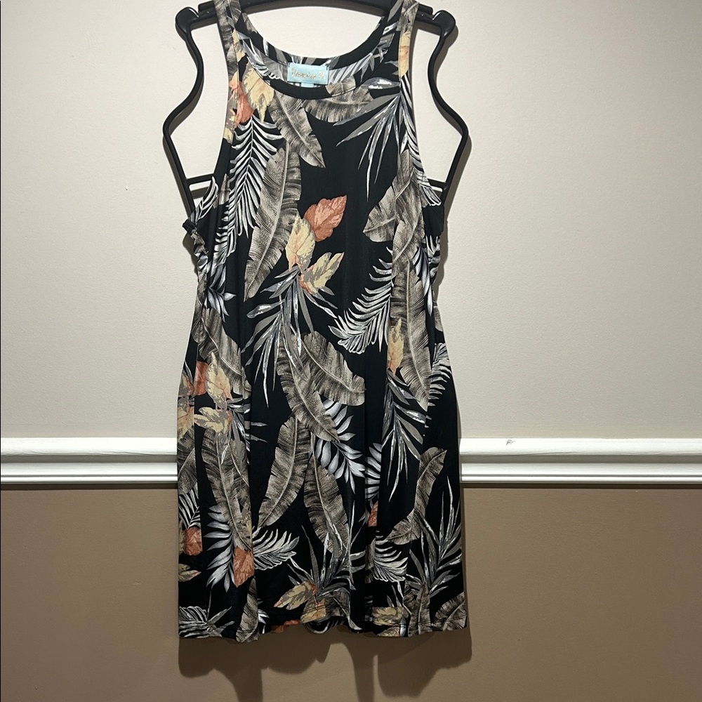 Veronica M Black and Cream Leaf Print Dress